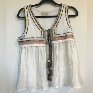 Moon River White Sleeveless Top with Multicolor Trim